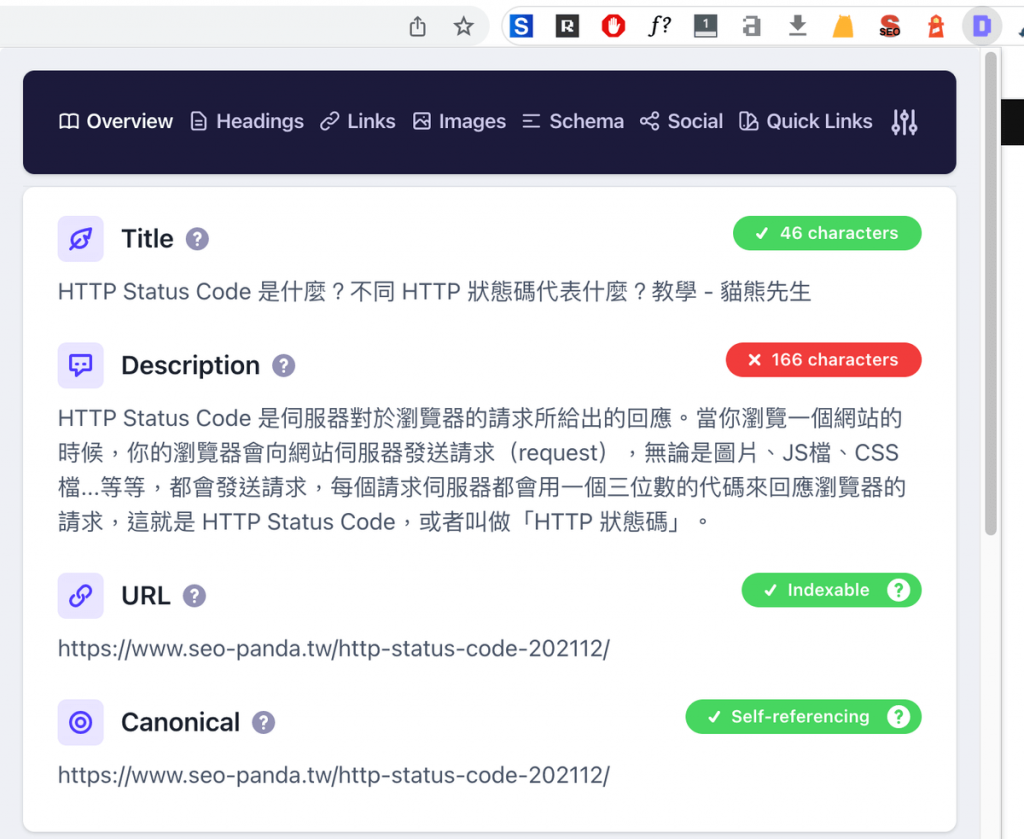 Detailed SEO Extension 分析 Meta 資料