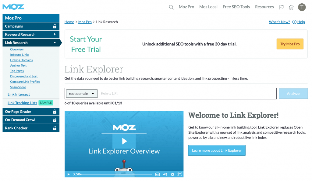  MOZ Link Explorer