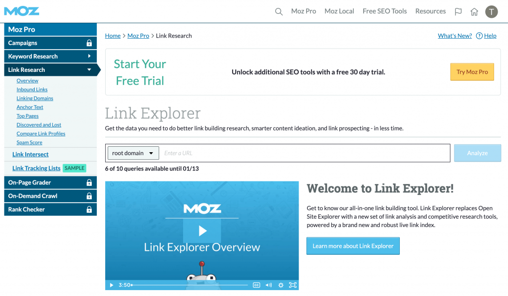 前往 MOZ Link Explorer 