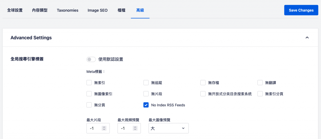 RSS 頁面設定 Wordpress noindex