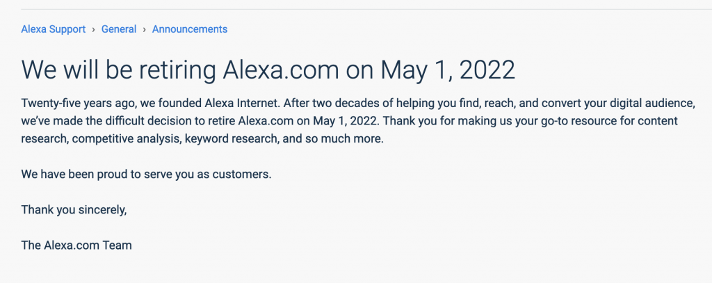Alexa 關閉、宣布停止提供服務，對 SEO 人有什麼影響？