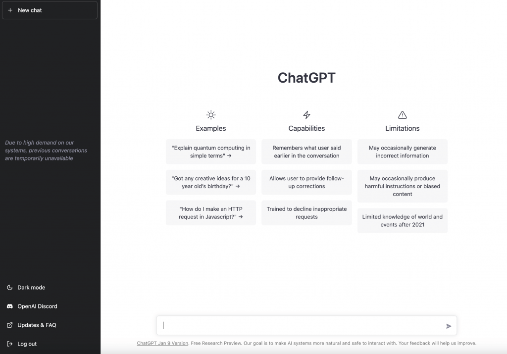 登入 chatGPT 後的頁面